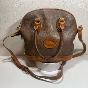Vintage USA Dooney & Bourke Brown Norfolk Dome Satchel Crossbody Bag Awl Leather